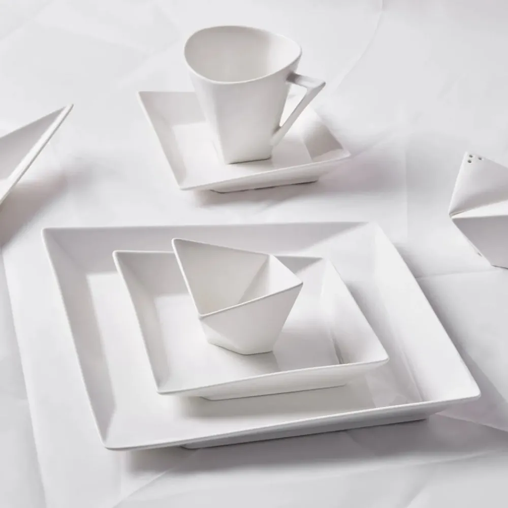 Karaca Origami für 6 Personen Quadrat Frühstücksset und Servierschalen, 26 Teilig, Porzellan Weıß01 Best