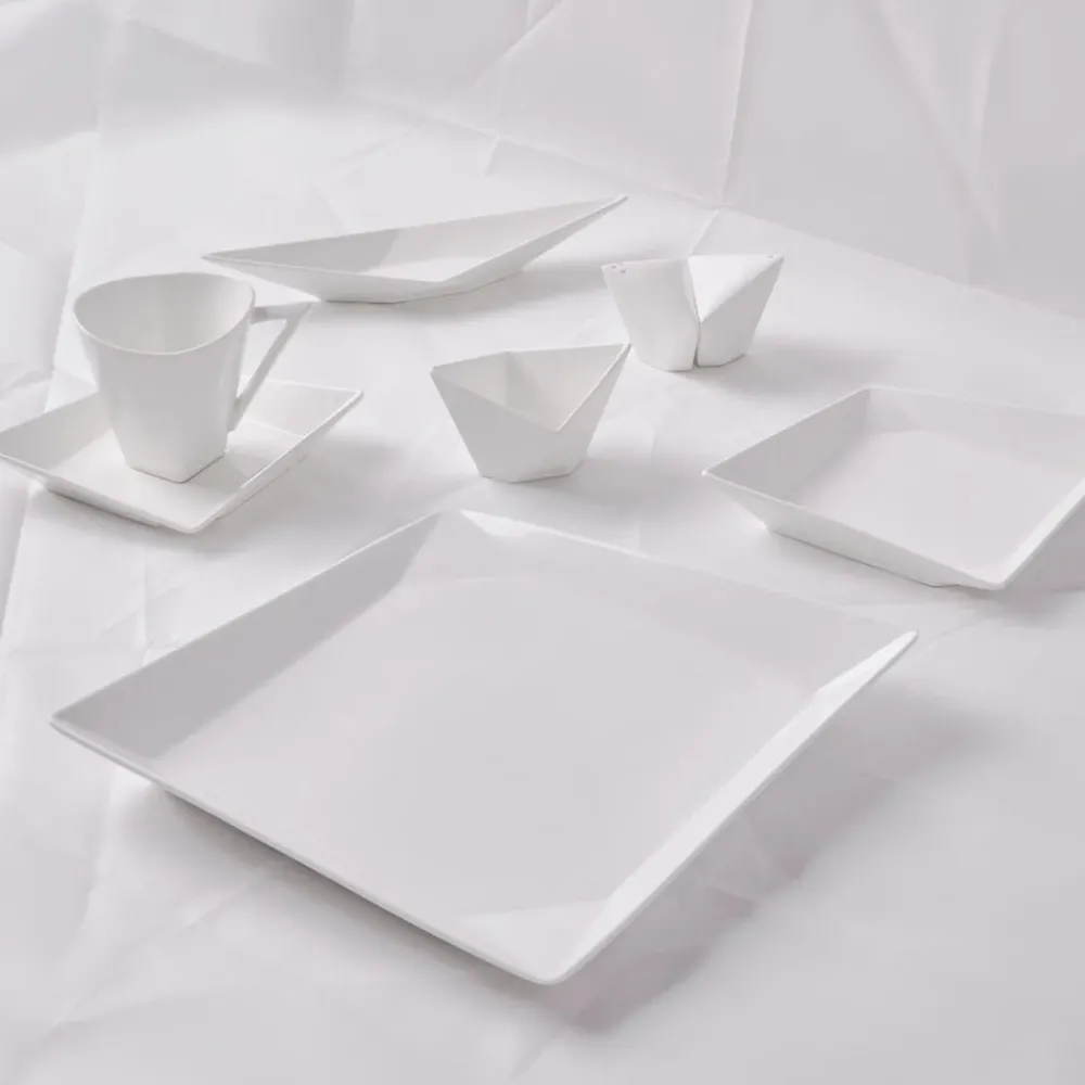 Karaca Origami für 6 Personen Quadrat Frühstücksset und Servierschalen, 26 Teilig, Porzellan Weıß01 Best
