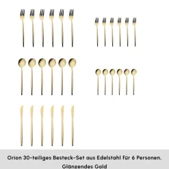 Karaca Orion Gold 6-Personen 30-teiliges Besteckset Glänzend Gold New