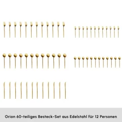 Karaca Orion 12-Personen 60-Teiliges Besteckset Matte Gold Hot