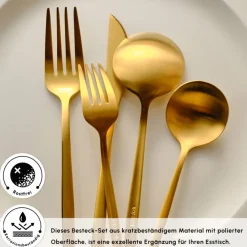 Karaca Orion 12-Personen 60-Teiliges Besteckset Matte Gold Hot