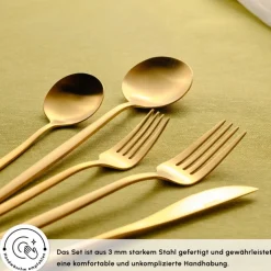 Karaca Orion 12-Personen 60-Teiliges Besteckset Matte Gold Hot