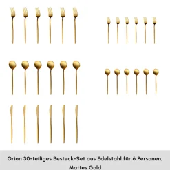 Karaca Orion Mattgold 30-teiliges Besteckset für 6 Personen Matt Gold Discount