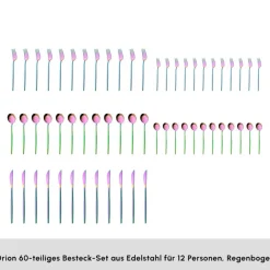Karaca Orion Rainbow 12-Personen 60-Teiliges Besteckset Raınbow Clearance