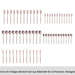 Karaca Orion Rosegold 60-teiliges Besteckset für 12 Personen Rose Gold