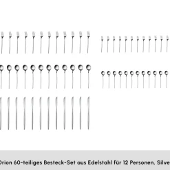Karaca Orion Silver 60-teiliges Besteckset für 12 Personen Sılver Sale