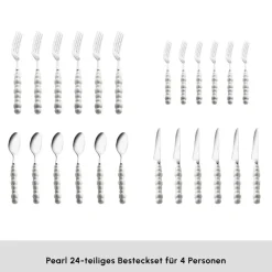 Karaca Pearl 24-teiliges Besteckset Für 6 Personen, Silber Hot