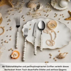 Karaca Pearl 24-teiliges Besteckset Für 6 Personen, Silber Hot
