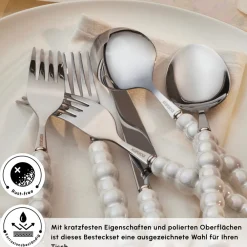 Karaca Pearl 24-teiliges Besteckset Für 6 Personen, Silber Hot
