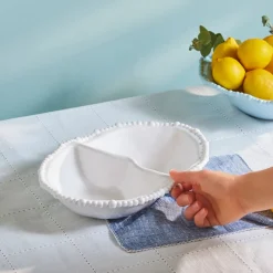 Karaca Perla Melamin Snackschale mit Fächern Oval 33 cm Weiß Weıß01 Hot