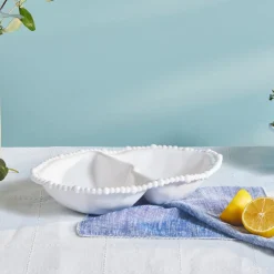 Karaca Perla Melamin Snackschale mit Fächern Oval 33 cm Weiß Weıß01 Hot