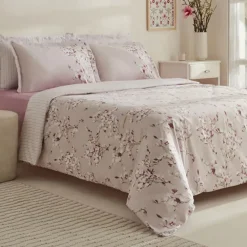 Karaca Pesla Bettwäsche-Set aus 100 % Baumwoll-Satin, Doppelbett, Rosa Discount