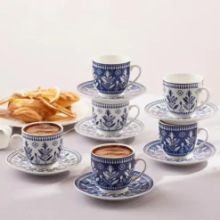 Karaca Peyker Kaffeetassen-Set für 6 Personen, 85 ml Blau01 Best