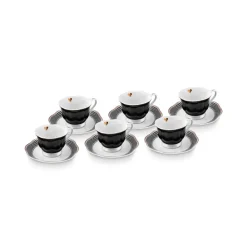Karaca Piraye Kaffeetassen-Set für 6 Personen, 80 ml Schwarz01 New