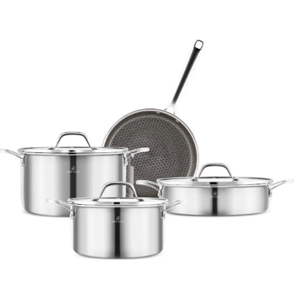 Karaca 3Ply Edelstahl Sparkle 7-teiliges Antihaft-Induktions-Kochgeschirr-Set, Silber Sılber01 Discount