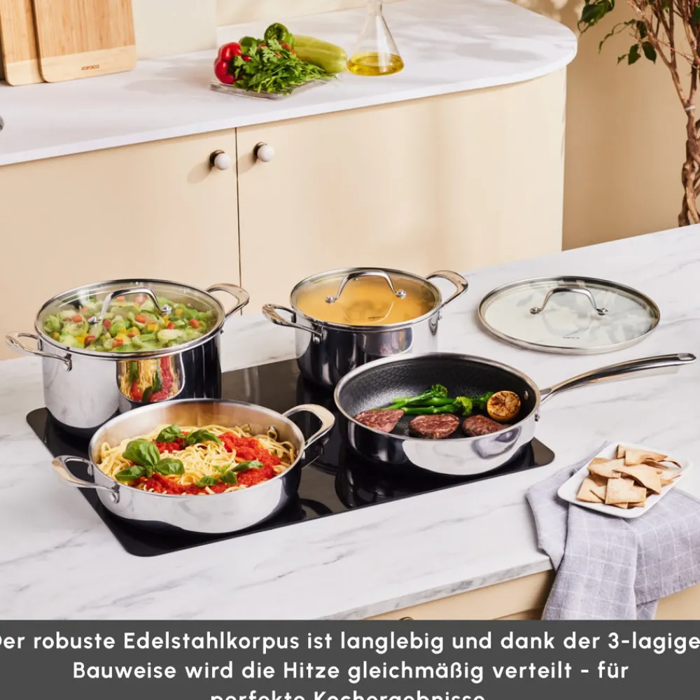 Karaca 3Ply Edelstahl Sparkle 7-teiliges Antihaft-Induktions-Kochgeschirr-Set, Silber Sılber01 Discount
