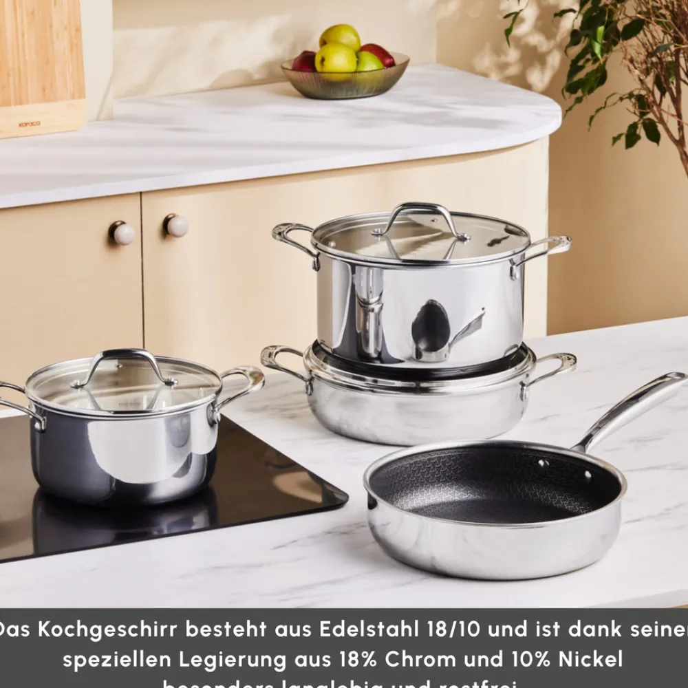 Karaca 3Ply Edelstahl Sparkle 7-teiliges Antihaft-Induktions-Kochgeschirr-Set, Silber Sılber01 Discount