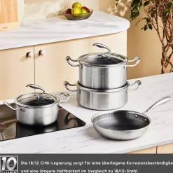 Karaca 5Ply PowerSteel 316+ Kochtopf Set, 7 Teilig Farblös Discount