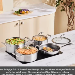Karaca 5Ply PowerSteel 316+ Kochtopf Set, 7 Teilig Farblös Discount