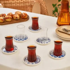 Karaca Portela 12-teiliges Türkisches Teeset aus Bone China für 6 Personen, 170 ml, Mehrfarbig Best