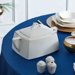 Karaca Red Carpet Collection Chiara Fine Cream 12 Personen Geshirrset, 60 Teilig, Porzellan, Gold Clearance