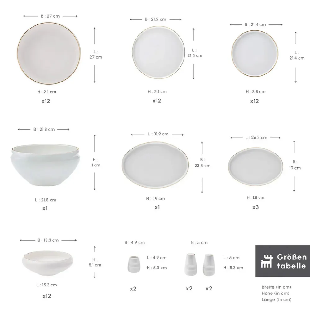Karaca Red Carpet Collection Streamline New Sunset für 12 Personen Geschirrset, 59 Teilig, New Generation Bone Gold Best