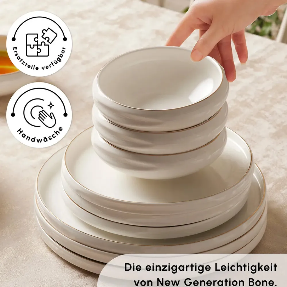 Karaca Red Carpet Collection Streamline New Sunset für 12 Personen Geschirrset, 59 Teilig, New Generation Bone Gold Best