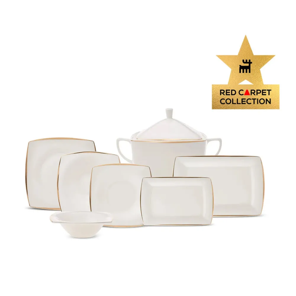 Karaca Red Carpet Collection Fine Pearl Agate 12 Personen Geschirrset, 62 Teilig Gold Hot