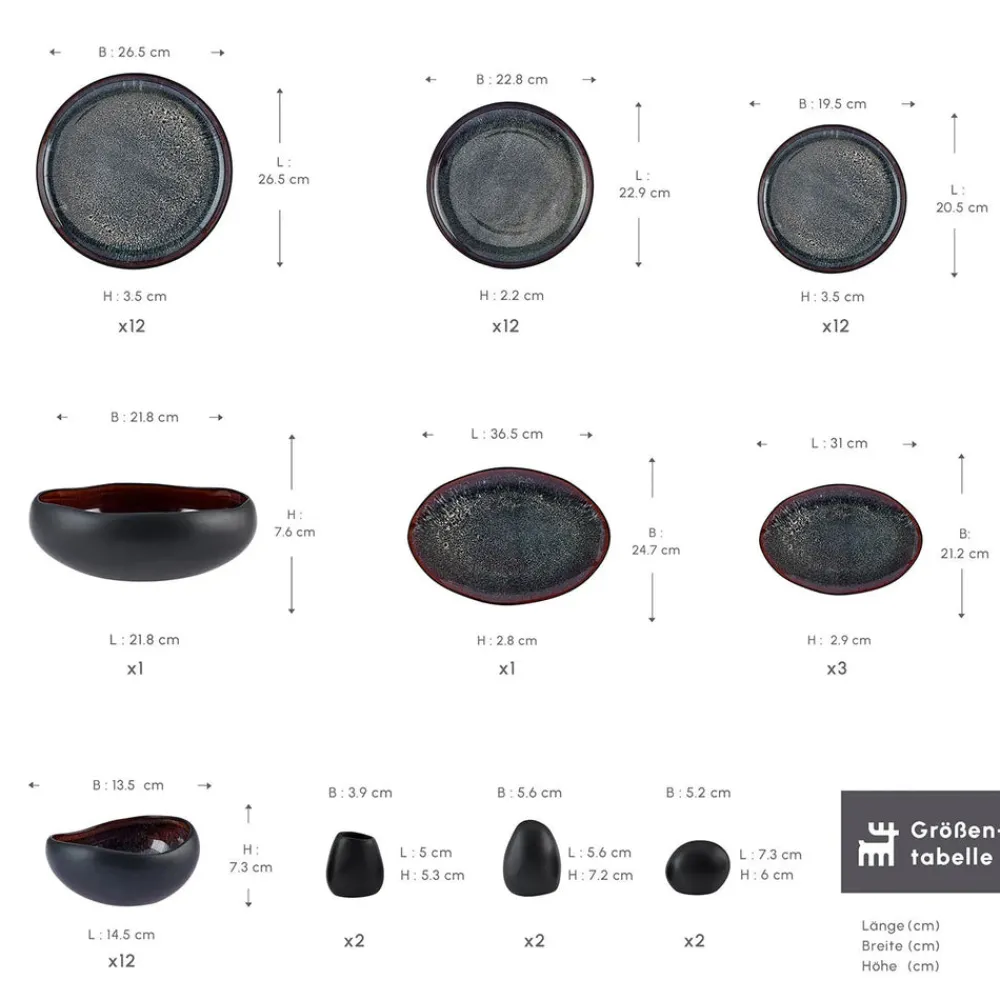 Karaca Red Carpet Collection Streamline Galactic Stoneware Geschirrset 12 Personen Schwarz, 59 Teilig Schwarz01 Best