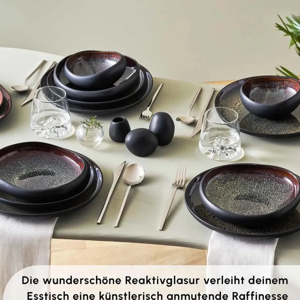 Karaca Red Carpet Collection Streamline Galactic Stoneware Geschirrset 12 Personen Schwarz, 59 Teilig Schwarz01 Best
