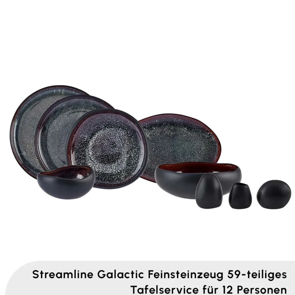 Karaca Red Carpet Collection Streamline Galactic Stoneware Geschirrset 12 Personen Schwarz, 59 Teilig Schwarz01 Best