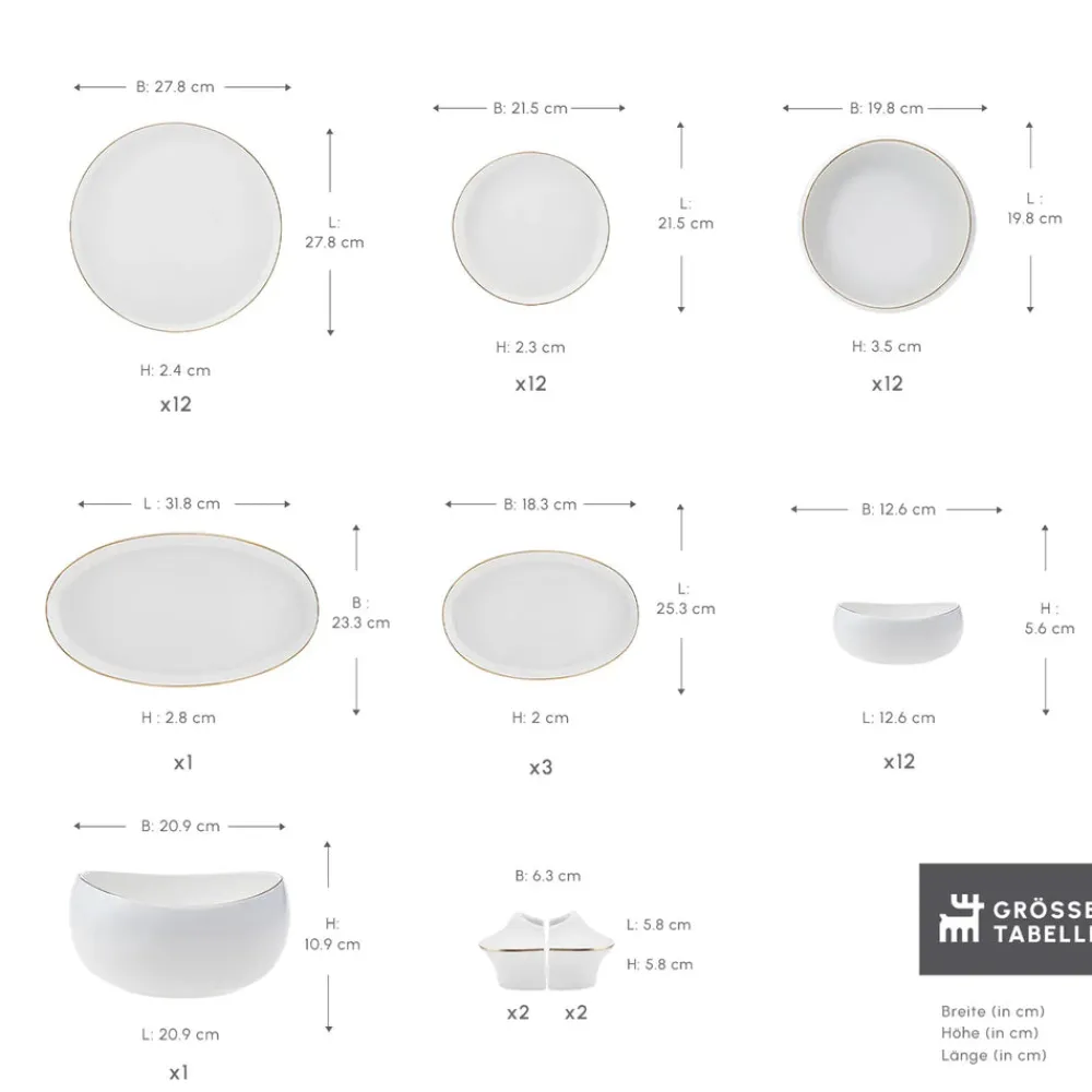 Karaca Red Carpet Collection Streamline New Hole Geschirrset, 59 Teilig, New Generation Bone Gold Best