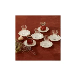 Karaca Retro Beige Teeservice für 6 Personen Rot02 Outlet