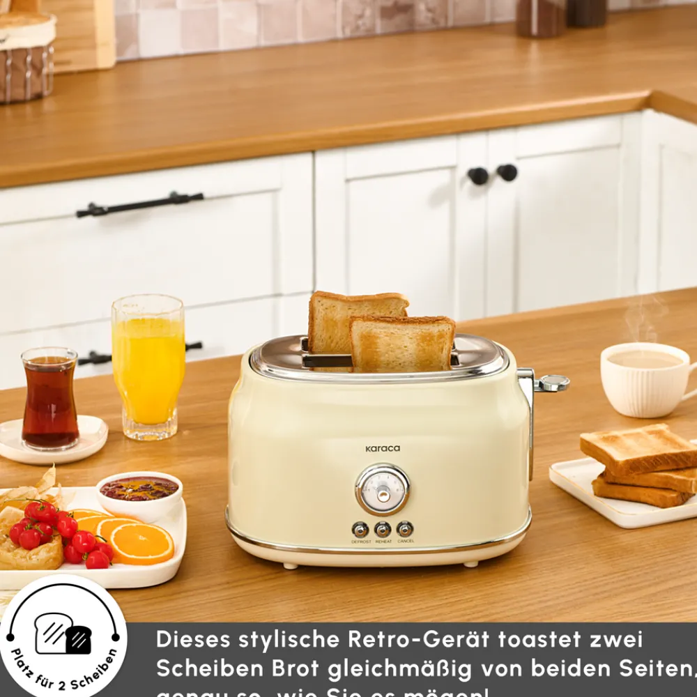 Karaca Retro Cremefarbenes Toaster Creme01 New