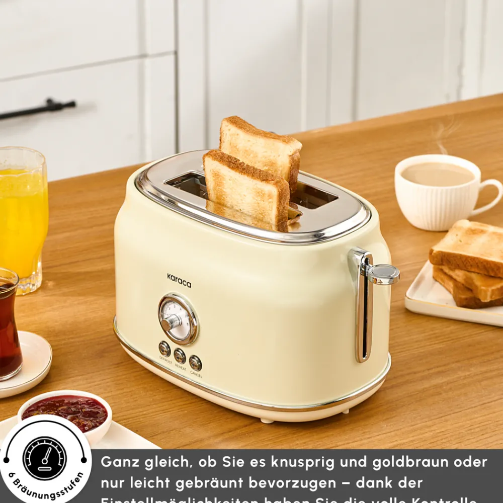 Karaca Retro Cremefarbenes Toaster Creme01 New