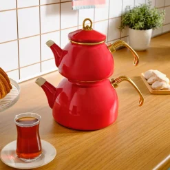 Karaca Retro Emaille Teekannen- Set Rot Rot02 Discount