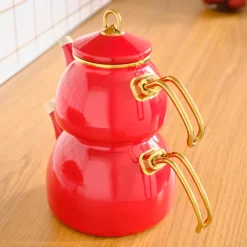 Karaca Retro Emaille Teekannen- Set Rot Rot02 Discount