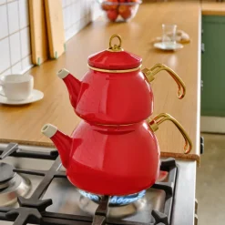 Karaca Retro Emaille Teekannen- Set Rot Rot02 Discount