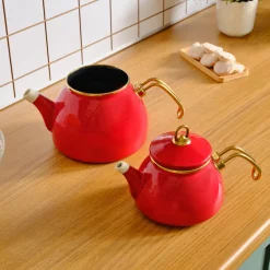 Karaca Retro Emaille Teekannen- Set Rot Rot02 Discount