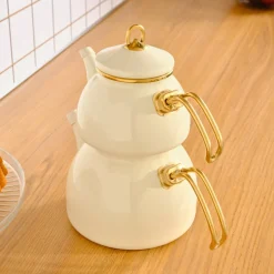 Karaca Retro Emaille-Creme-Teekanne Creme01 New