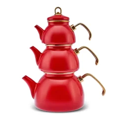 Karaca Retro Emaillierte Teekanne, 3 Teilig, Rot Rot02 Discount