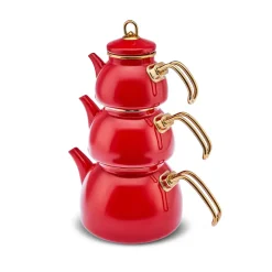 Karaca Retro Emaillierte Teekanne, 3 Teilig, Rot Rot02 Discount