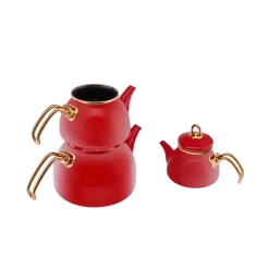 Karaca Retro Emaillierte Teekanne, 3 Teilig, Rot Rot02 Discount