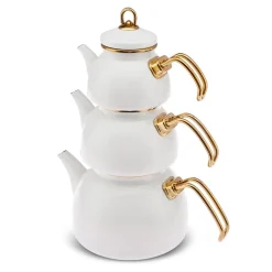 Karaca Retro Emaillierte Teekanne, 3 Teilig, Creme Creme01 Online