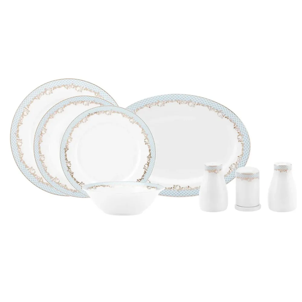 Karaca Rocco 56 Teilig New Generation Bone Geschirrset für 12 Personen Blau01 Sale