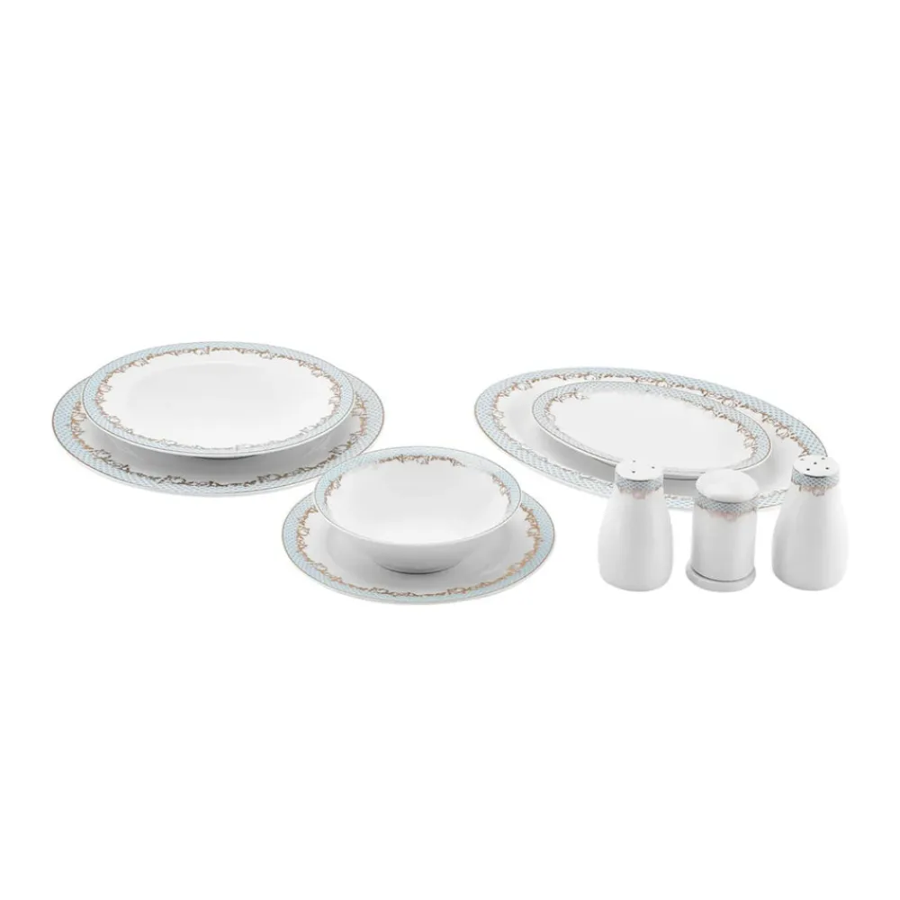 Karaca Rocco 56 Teilig New Generation Bone Geschirrset für 12 Personen Blau01 Sale