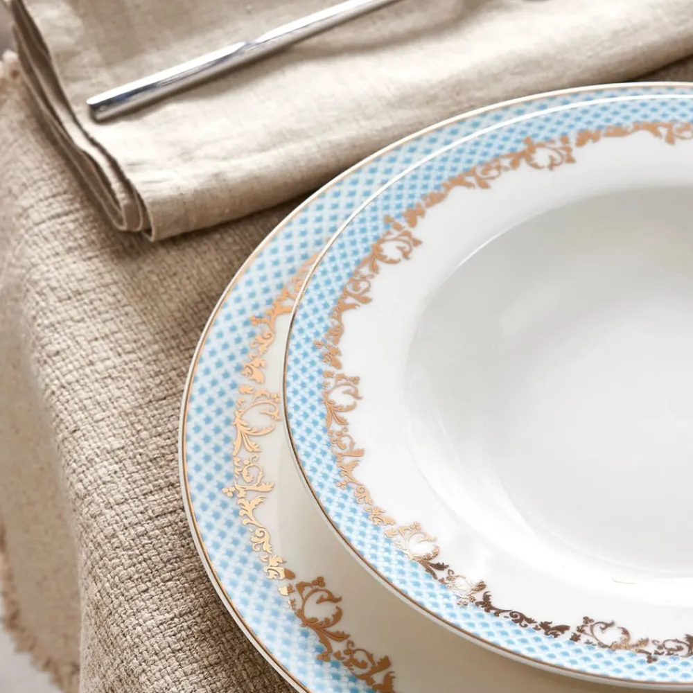 Karaca Rocco 56 Teilig New Generation Bone Geschirrset für 12 Personen Blau01 Sale