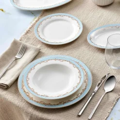 Karaca Rocco 56 Teilig New Generation Bone Geschirrset für 12 Personen Blau01 Sale