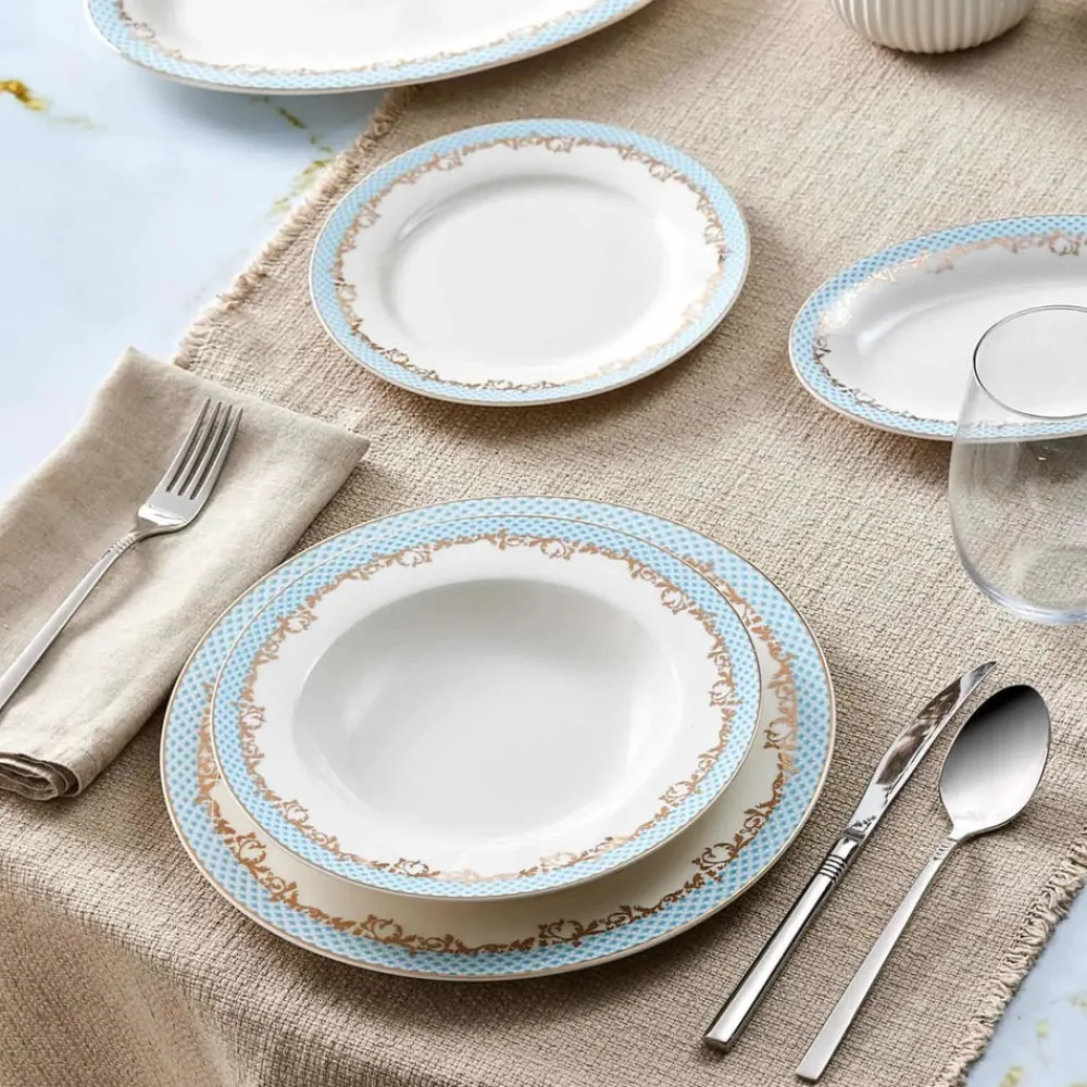 Karaca Rocco 56 Teilig New Generation Bone Geschirrset für 12 Personen Blau01 Sale