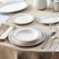 Karaca Rocco 56 Teilig New Generation Bone Geschirrset für 12 Personen Blau01 Sale